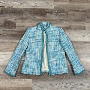 Drapers & Damons Blue Tweed Jacket Beaded Trim Classic Preppy Size 8